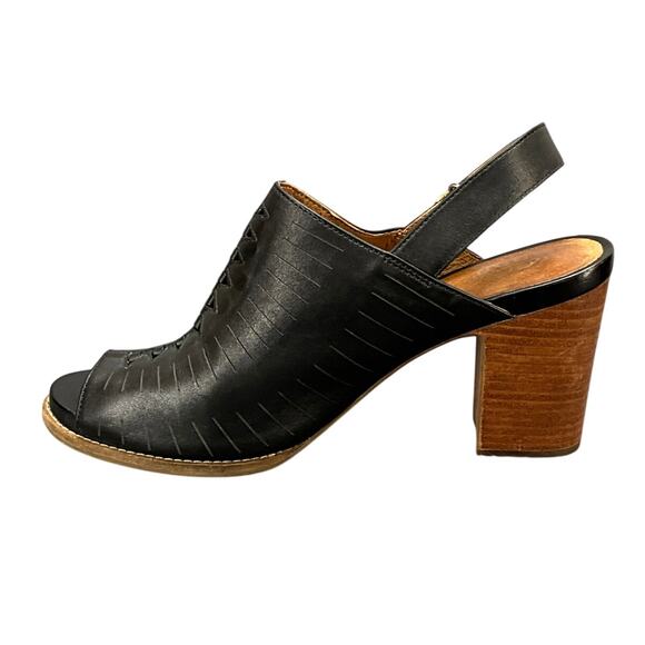 Clarks Artisan Briatta Slingback Black Leather Block-Heel Peep Toe Mule 10M - Picture 3 of 11